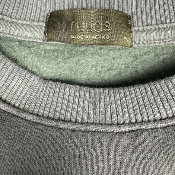 Nuuds Real Bodies Crewneck Sweatshirt XL Olive Green Fleece Lined Boxy Cozy - Picture 4 of 6